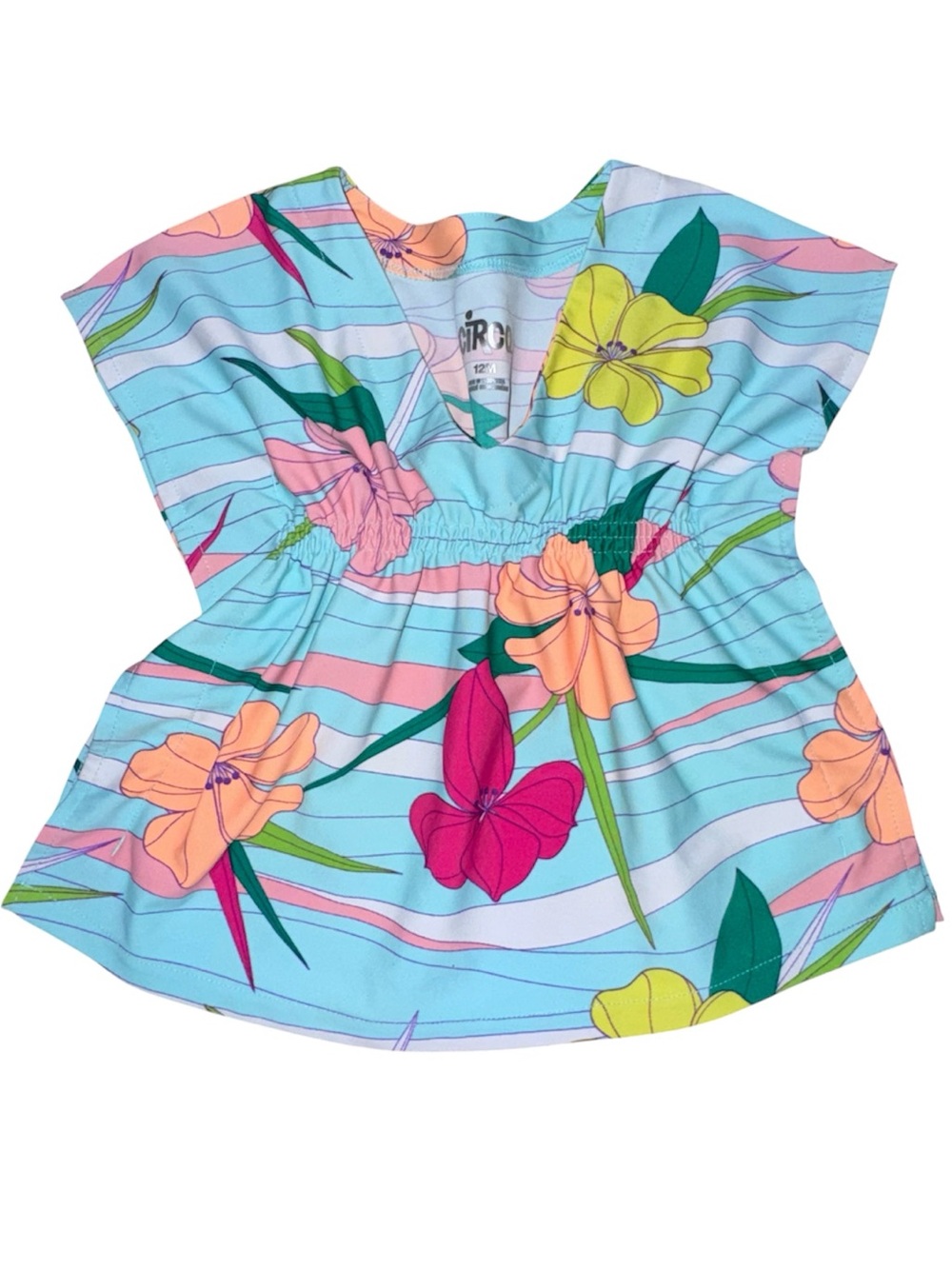 Circo Girls Aqua Blue Floral Swim Coverup with Pink & Yellow Accents